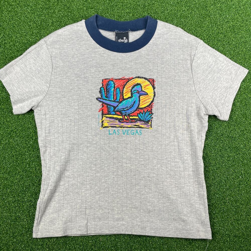Vintage 90s Levis SilverTab Gray Rib Las Vegas Desert Cactus Bird T-Shirt Sz L